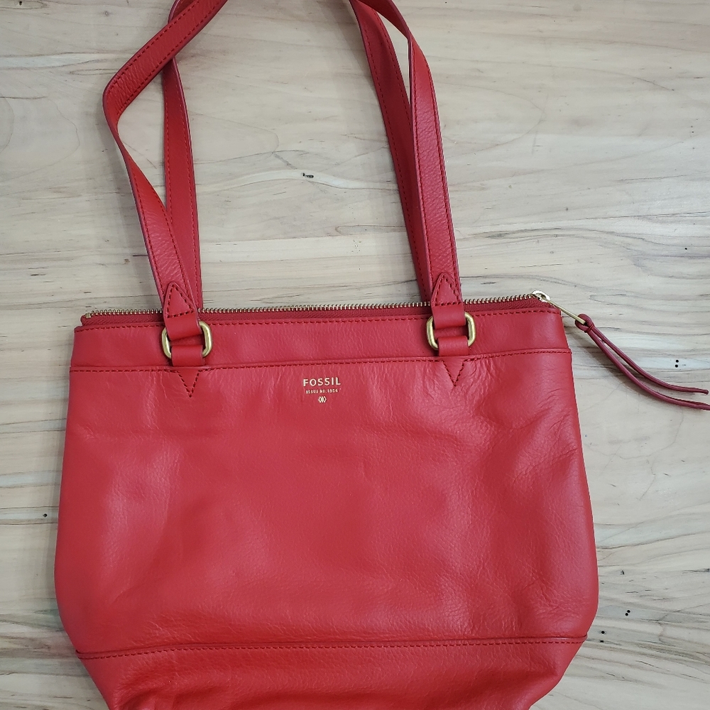 Fossil tomato red leather bag purse medium gold
